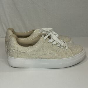 Betsey Johnson "Sidny Pearl" Encrusted Platform Sneakers Women’s size 9.5
